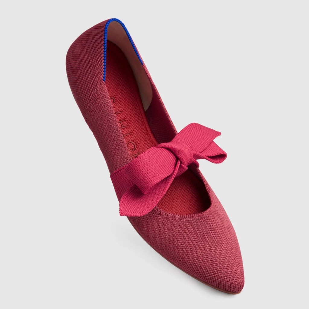 Rothy's Red Flats With Bow Accent Cinnamon Mary Jane